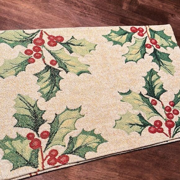Set of 2 Christmas Holly Tapestry Table Placemats - Picture 9 of 13